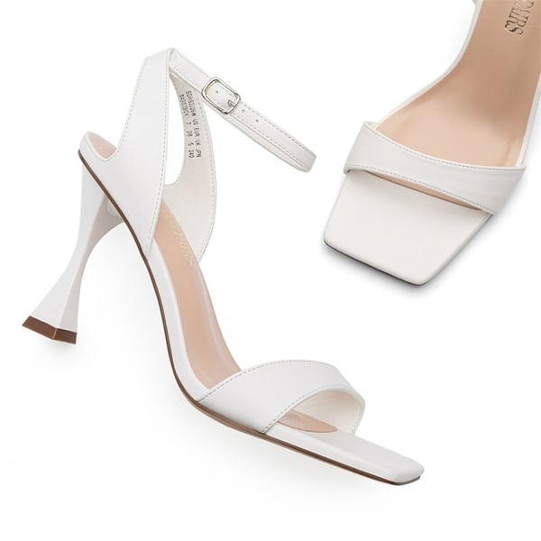 Square Toe Ankle Strap Stilettos Sandals - WHITE PU - 4